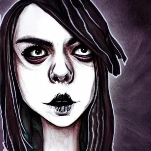 Image similar to grunge drawing of billie eilish in the style of jack skellington