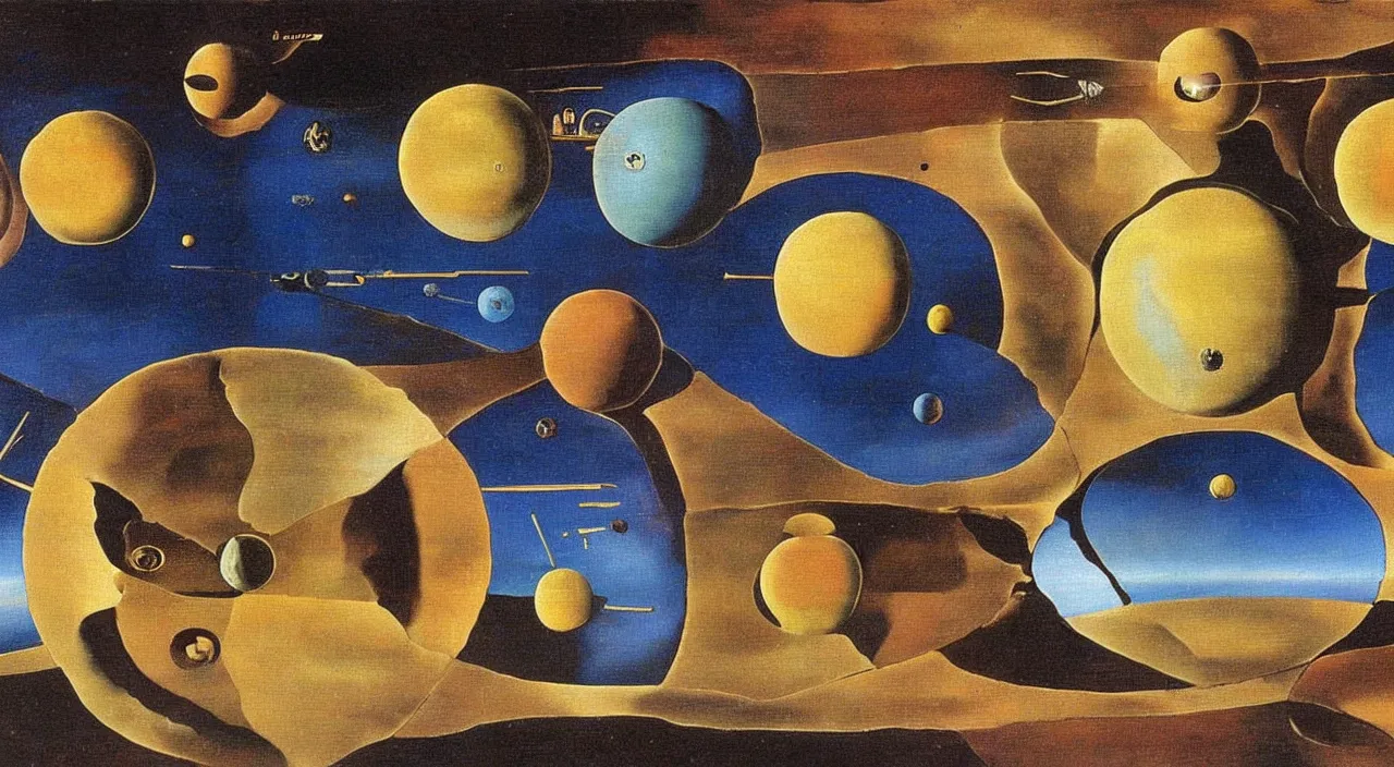 Image similar to clock shaped planets in a pan, salvador dali