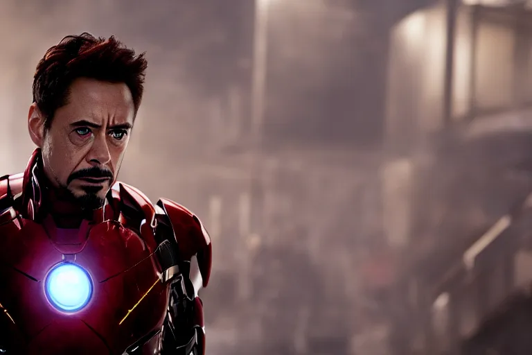 Image similar to film still of zombie Tony Stark in new avengers movie, 4k