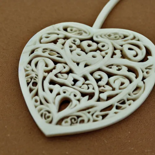 Image similar to intricate heart carved into ivory, c anon 5 d 5 0 mm lens