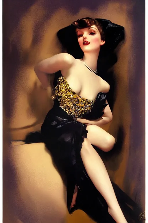 Prompt: Portrait by Rolf Armstrong