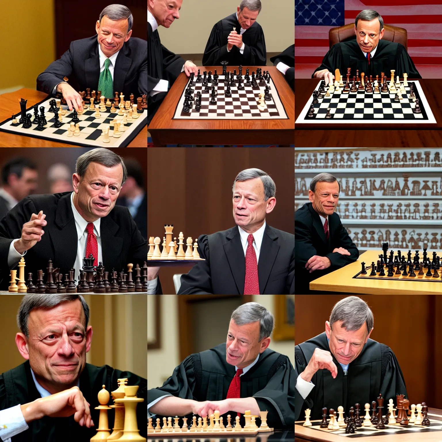 Prompt: chief justice john roberts playing chess