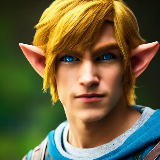 Prompt: link from the legend of zelda as real human, 8 k photography