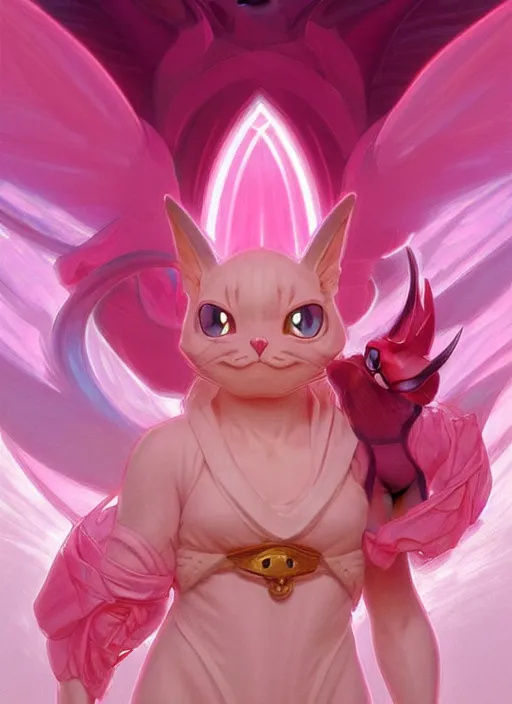 Prompt: pink pokemon cat sad - increasing physical mental perfection, symmetrical! intricate, highly detailed, biblical divine holy perfection!! digital painting, artstation, concept art, smooth, sharp focus, illustration, art by artgerm and greg rutkowski and alphonse mucha