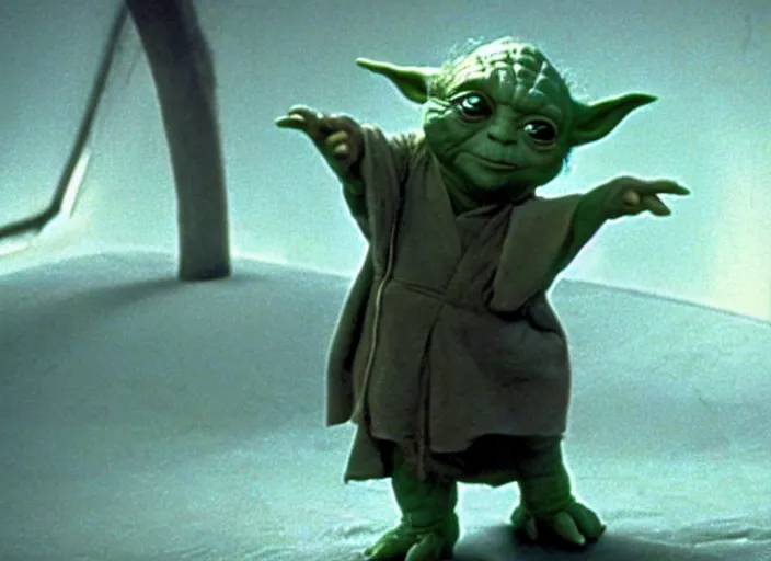 Image similar to film still of Danny Devito as Yoda in The Empire Strikes Back 1980