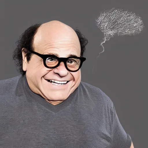 Image similar to digital art of portrait of danny devito, excited facial expression, head - and - shoulders shot, white background, cute pixar character, houdini 3 d render