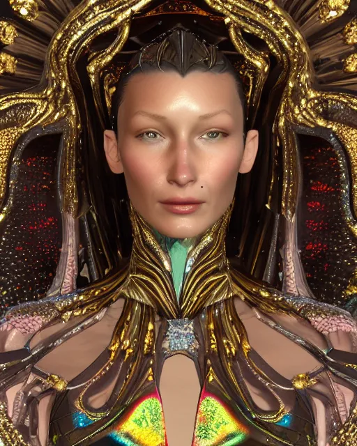 Image similar to a highly detailed metahuman 4 k close up render of an alien goddess bella hadid monument biblical accurate angel in iris van herpen dress schiaparelli in diamonds crystals swarovski and jewelry iridescent in style of alphonse mucha gustav klimt trending on artstation made in unreal engine 4