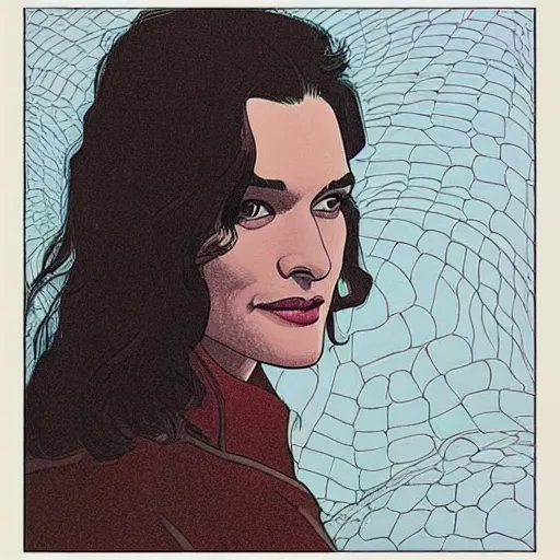 Prompt: “ rachel weisz retro minimalist portrait by jean giraud, moebius starwatcher comic, 8 k ”