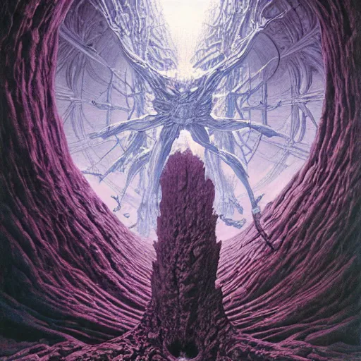 Image similar to descending into madness by wayne barlowe, julian - faylona, tanaka suguru, itsuko azuma, kinuko y. craft, mysterious, hyper detailed