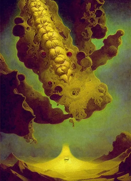 Image similar to antediluvian occult cosmology, panspermia, by robert hooke and ernst haeckel and agostino arrivabene and joaquin sorolla and martin johnson heade, rule of thirds, vivid colours, negative space, atmospheric, digital painting, artstation, concept art, smooth, sharp focus