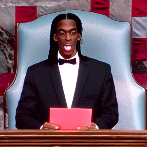 Prompt: Jar Jar Jar Binks giving the State of the Union Address, high quality press photograph