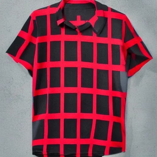 Prompt: red shirt with large black squares