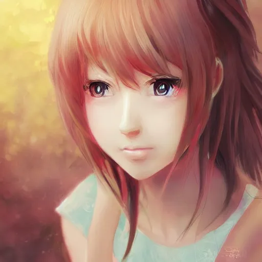 Image similar to anime, digital art, beautiful portrait of a girl by Sam Yang