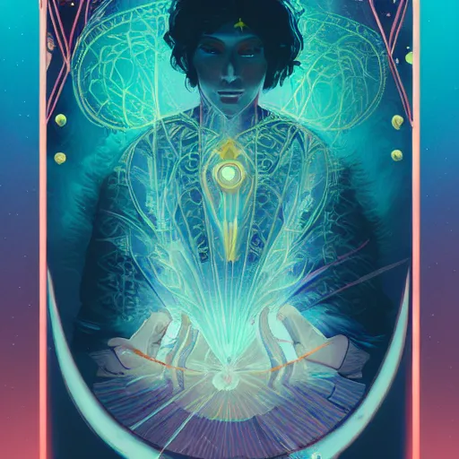 Prompt: the most beautiful and mystical tarot card, bioluminecent, artstation, 8k