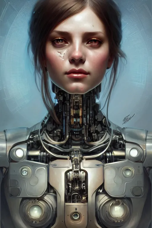 Image similar to beautiful crying! female mechanical android!, half portrait, intricate detailed environment, photorealistic!, intricate, elegant, highly detailed, digital painting, artstation, concept art, smooth, sharp focus, illustration, art by artgerm and greg rutkowski and alphonse mucha