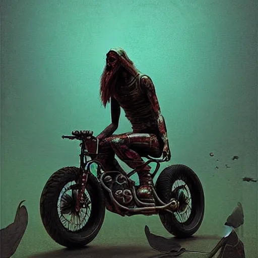 Prompt: motorbiker from hell, by beksinski and tristan eaton, dark neon trimmed beautiful dystopian digital art