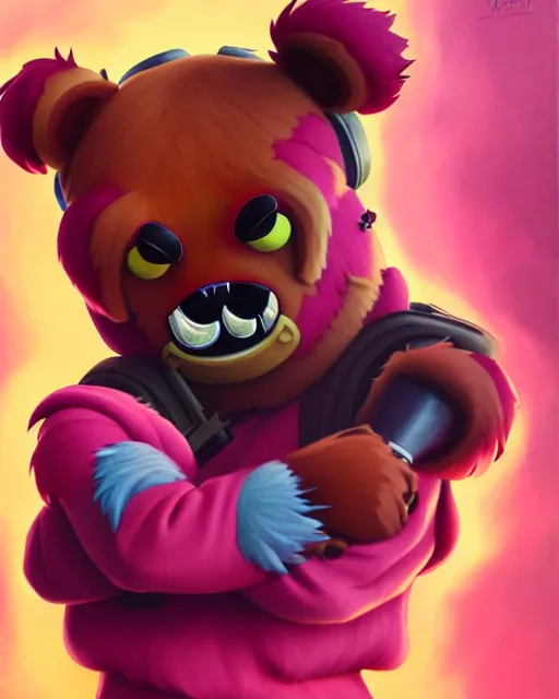 Image similar to cuddle team leader from fortnite, character portrait, portrait, close up, highly detailed, intricate detail, amazing detail, sharp focus, vintage fantasy art, vintage sci - fi art, radiant light, caustics, by boris vallejo