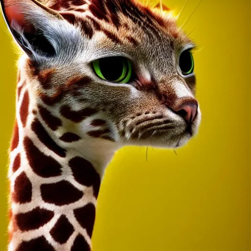 Image similar to cat giraffe hybrid, bold natural colors, national geographic photography, masterpiece, full shot, award winning