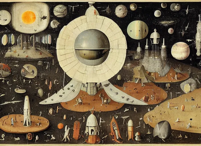 Prompt: an intricately detailed space colony by Hieronymus Bosch