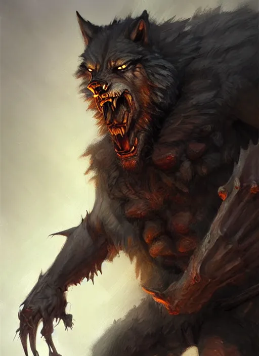 Prompt: rugged werewolf, dnd, fantasy oil _ painting _ unreal _ 5 _ daz. _ rpg _ extremely _ detailed _ artgerm _ greg rutkowski