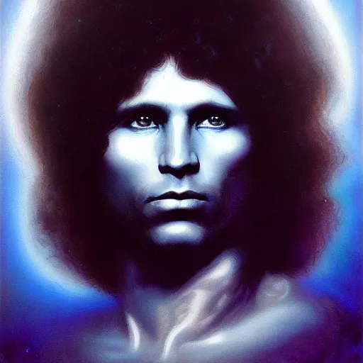 Image similar to UHD tonalism cosmic painting of Jim Morrison, by Antonio Caparo and Ferdinand Knab and Greg Rutkowski, UHD, photorealistic, trending on artstation, trending on deviantart