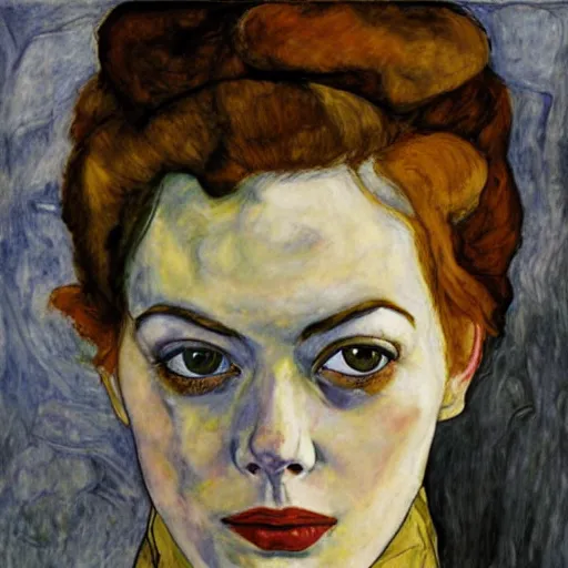 Prompt: emma stone portrait by egon schiele