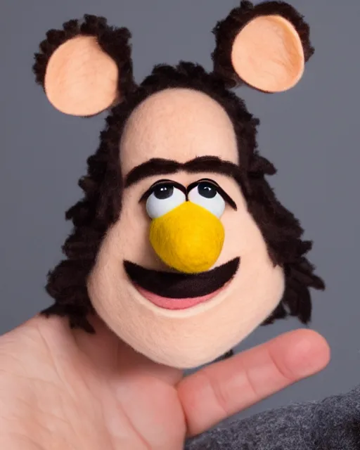 Prompt: twitch streamer adin ross as a muppet. highly detailed felt. hyper real photo. 4 k.
