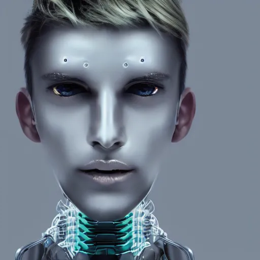 Image similar to beautiful androgynous boy turning into a robot, intricate, hd, high detailed, 4 k,