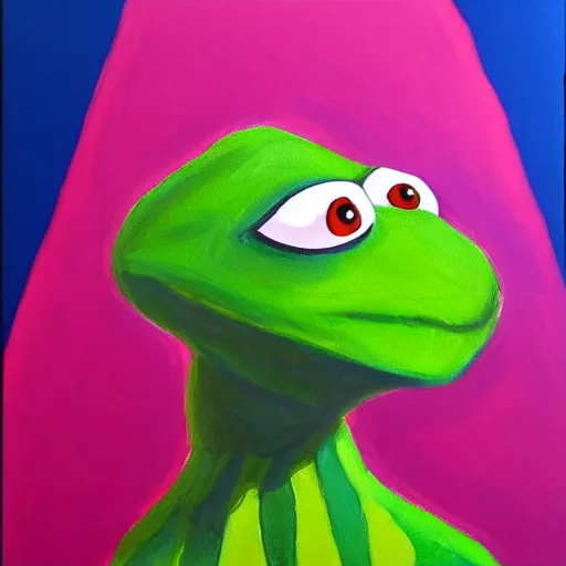 Prompt: painting of kermit in the style of margaret keane.