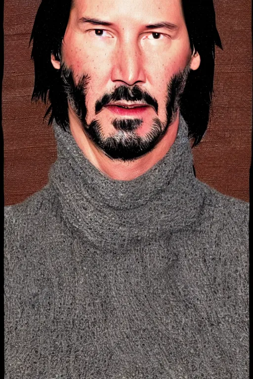 Image similar to Keanu Reeves made out of wool