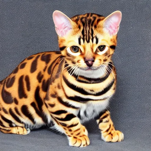 Image similar to bengal cat, adult, beautiful fur, friendly, detailed, photorealistic - i