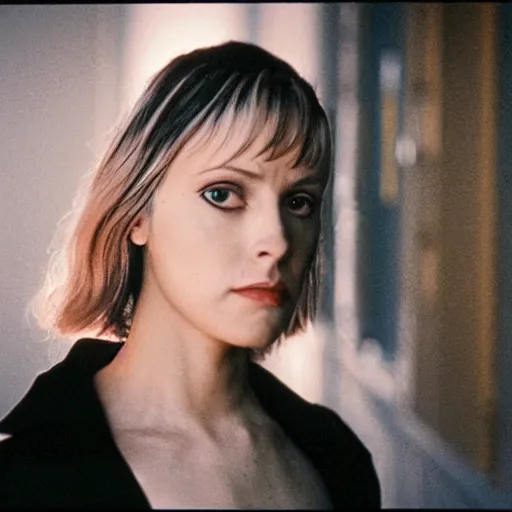 Image similar to Molly from the novel Neuromancer, portrait shot, movie still, promotional picture