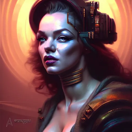 Image similar to portrait painting of a cyberpunk dwarven decker who looks like marilyn monroe, ultra realistic, concept art, intricate details, eerie, highly detailed, photorealistic, octane render, 8 k, unreal engine. art by artgerm and greg rutkowski and charlie bowater and magali villeneuve and alphonse mucha