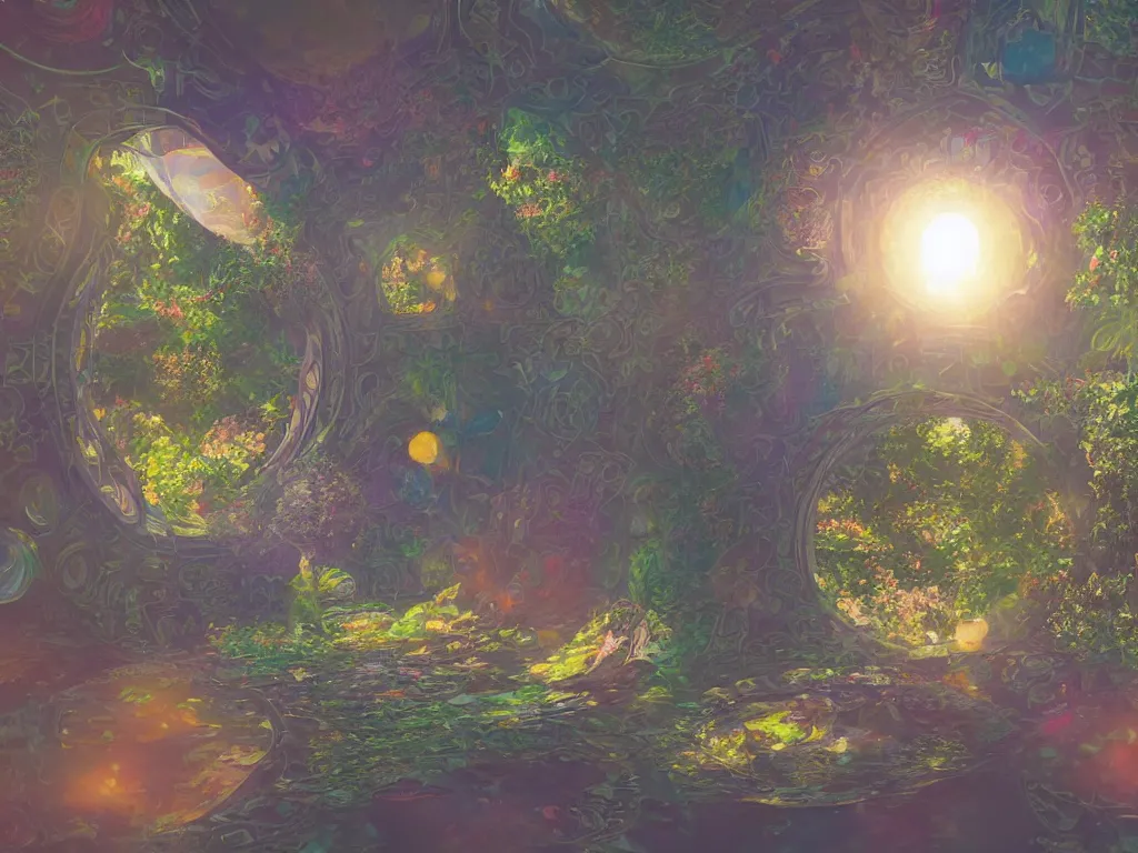 Image similar to 3 d render, sunlight study, the universe is a spheroid region 7 0 5 meters in diameter, art nouveau, by rachel ruysch and ( ( ( ( ( lisa frank ) ) ) ) ), 8 k, sharp focus, octane render