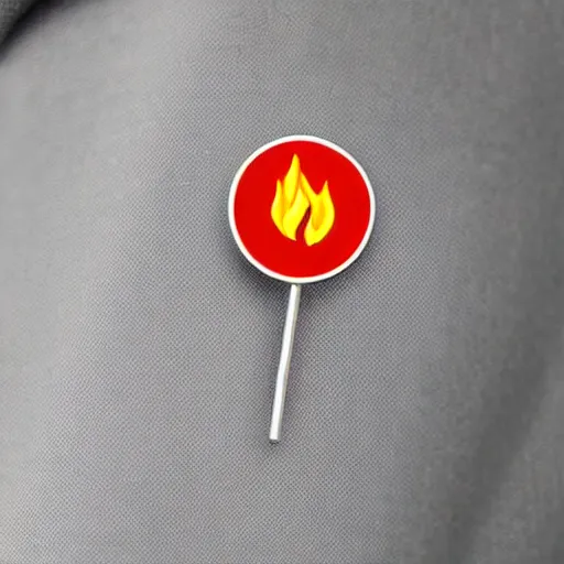 Image similar to simple yet detailed, circle pictogram fire warning flame enamel pin retro design