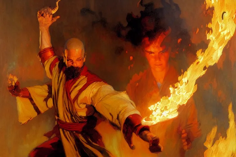 Image similar to fire bender, painting by gaston bussiere, craig mullins, j. c. leyendecker