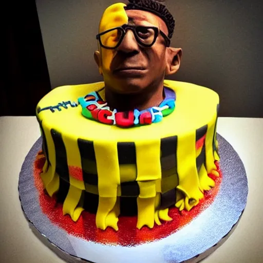 Prompt: Gus Fring birthday cake, photography, Instagram, saturation, marketing,