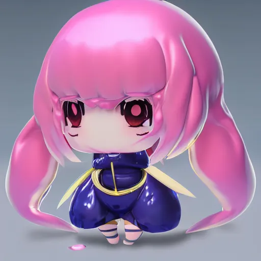 Image similar to cute fumo plush of a blob googirl, chibi monster girl, stylized shiny reflective refractive transparent liquid melty bubblegum pbr material, vray