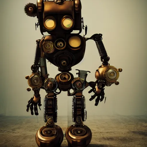 Prompt: Steampunk robot, detailed, photorealistic, unreal engine, studio lighting