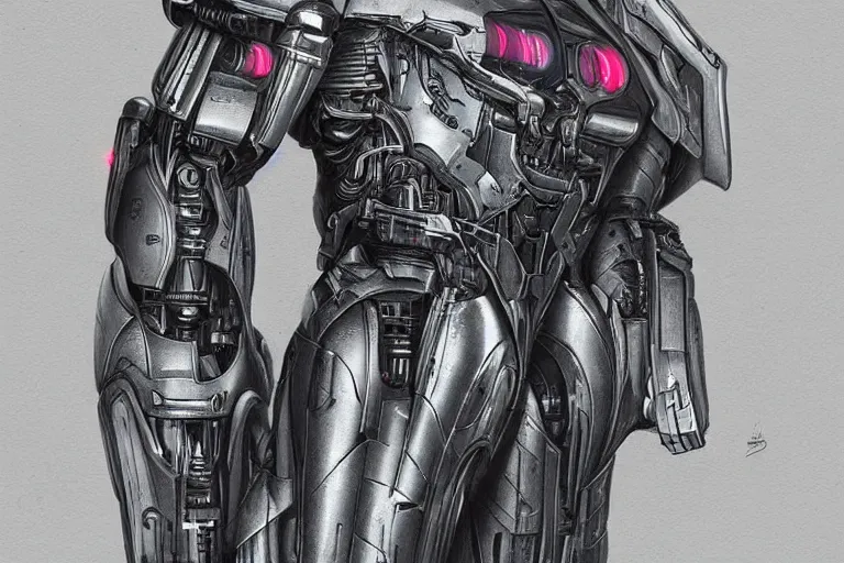 Image similar to “ a extremely detailed stunning drawings of cyborg by allen william on artstation ”