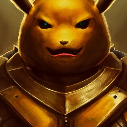 Image similar to pikachu as a realistic fantasy knight, closeup portrait art by donato giancola and greg rutkowski, realistic face, digital art, trending on artstation, symmetry!!, no helmet