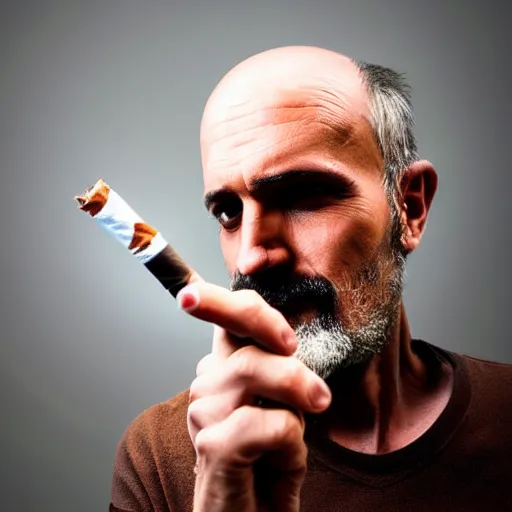 Image similar to very accurate photo, very coherent image, hyper realistic photo of a man holding a cigarette in a hand, by Omar Reda, Tim Booth, award-winning shot