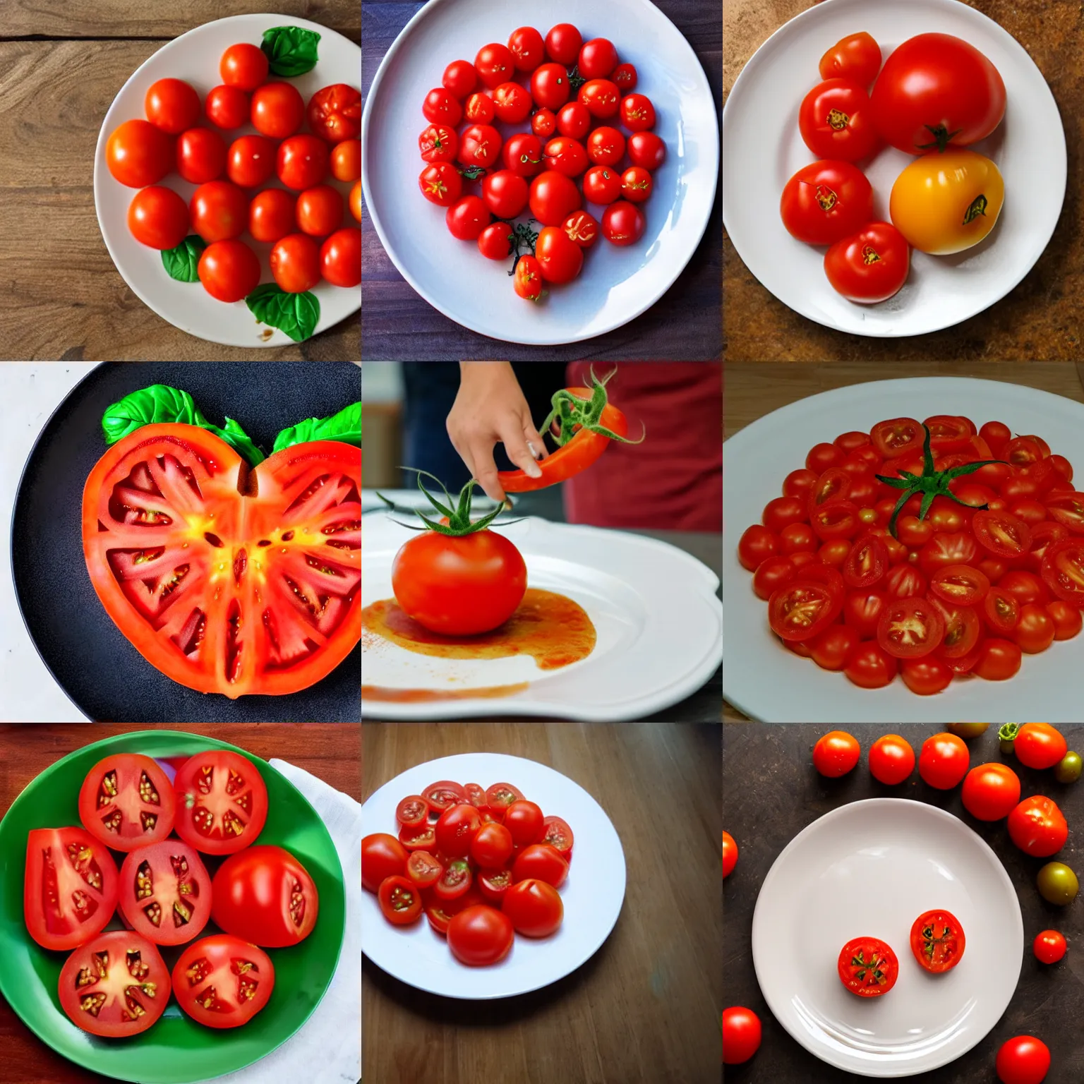 Prompt: tomato dancing on a plate