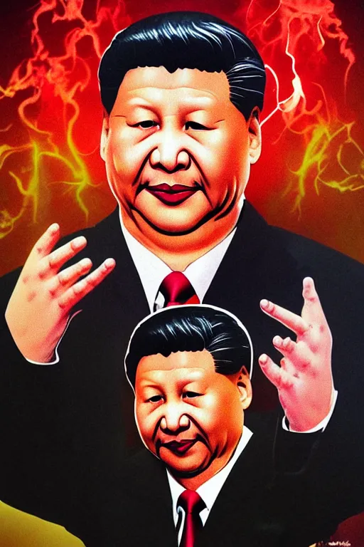 Prompt: detailed illustration, xi jinping as a 1 9 8 0 s wrestling action figure, 习 近 平, ultra realistic, dramatic lighting, thick black swirling smoke tornado, artstation