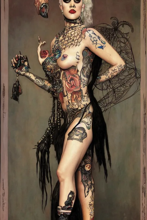 Prompt: full length portrait of brooke candy as a tattooed gothic punk by lawrence alma tadema and zdzislaw beksinski and norman rockwell and jack kirby and tom lovell and greg staples