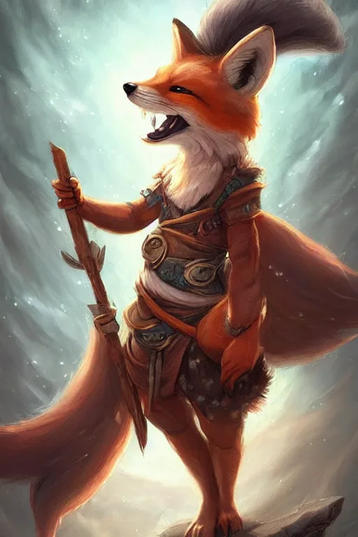 Prompt: cute little anthropomorphic fox, wielding a magic staff, tiny, small, short, Wizard robe, cute and adorable, pretty, beautiful, DnD character art portrait, matte fantasy painting, DeviantArt Artstation, by Jason Felix by Steve Argyle by Tyler Jacobson by Peter Mohrbacher, cinema