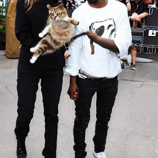 Image similar to Emma Watson and Kanye west holding cats