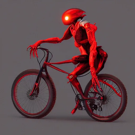 Prompt: humanoid on futuristic red bicycle artstation not detailed unreal