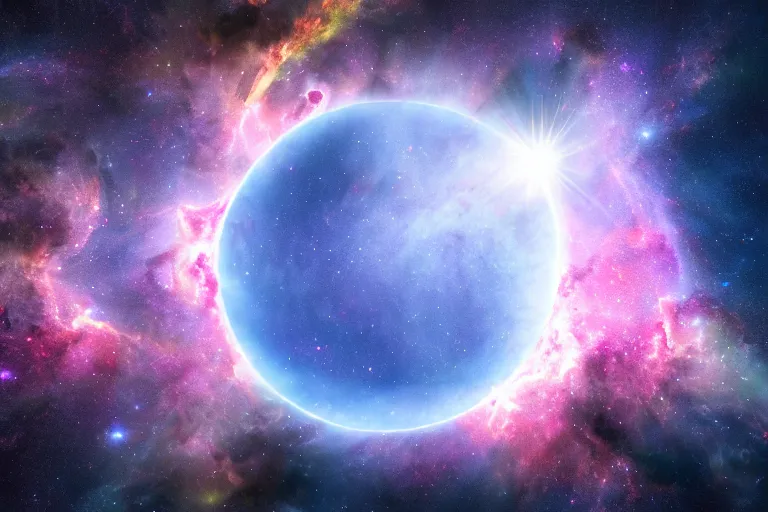 Image similar to orbit of a bizzare magical planet in unbelievable nebula, cinematic realistic render,