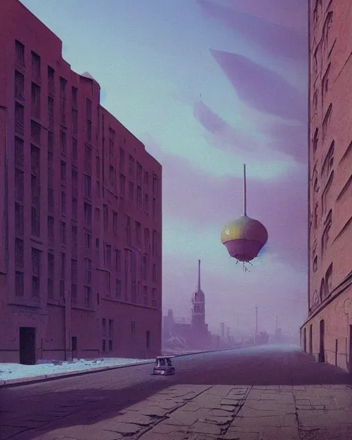 Prompt: a beautiful painting of old soviet city, by simon stalenhag and zdzisław beksinski and rene magritte and greg rutkowski, in style of digital art. hyper detailed, rim light, exquisite lighting, clear focus, very coherent, plain background, soft painting